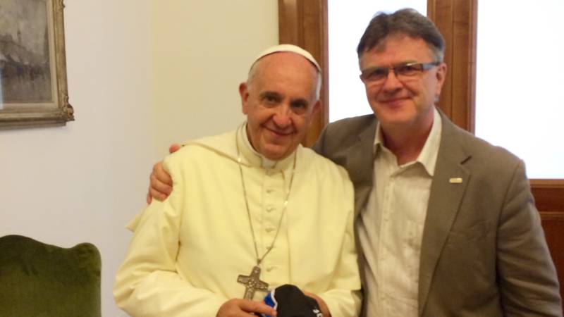 Pope Francis I and child abuse survivor Peter Saunders when he joined papal commission in 2014