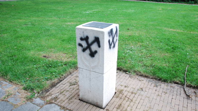 Swastikas on Hoogezand Dutch Jewish monument