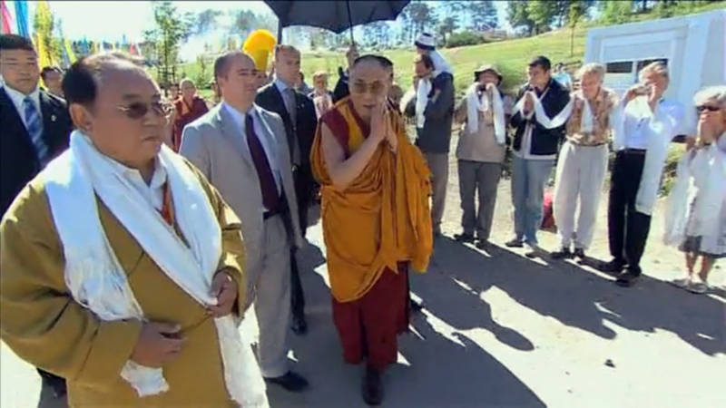 The controversial Buddhist cleric Sogyal Rinpoche, far left foreground, and the Dalai Lama, third from left, in France in 2008