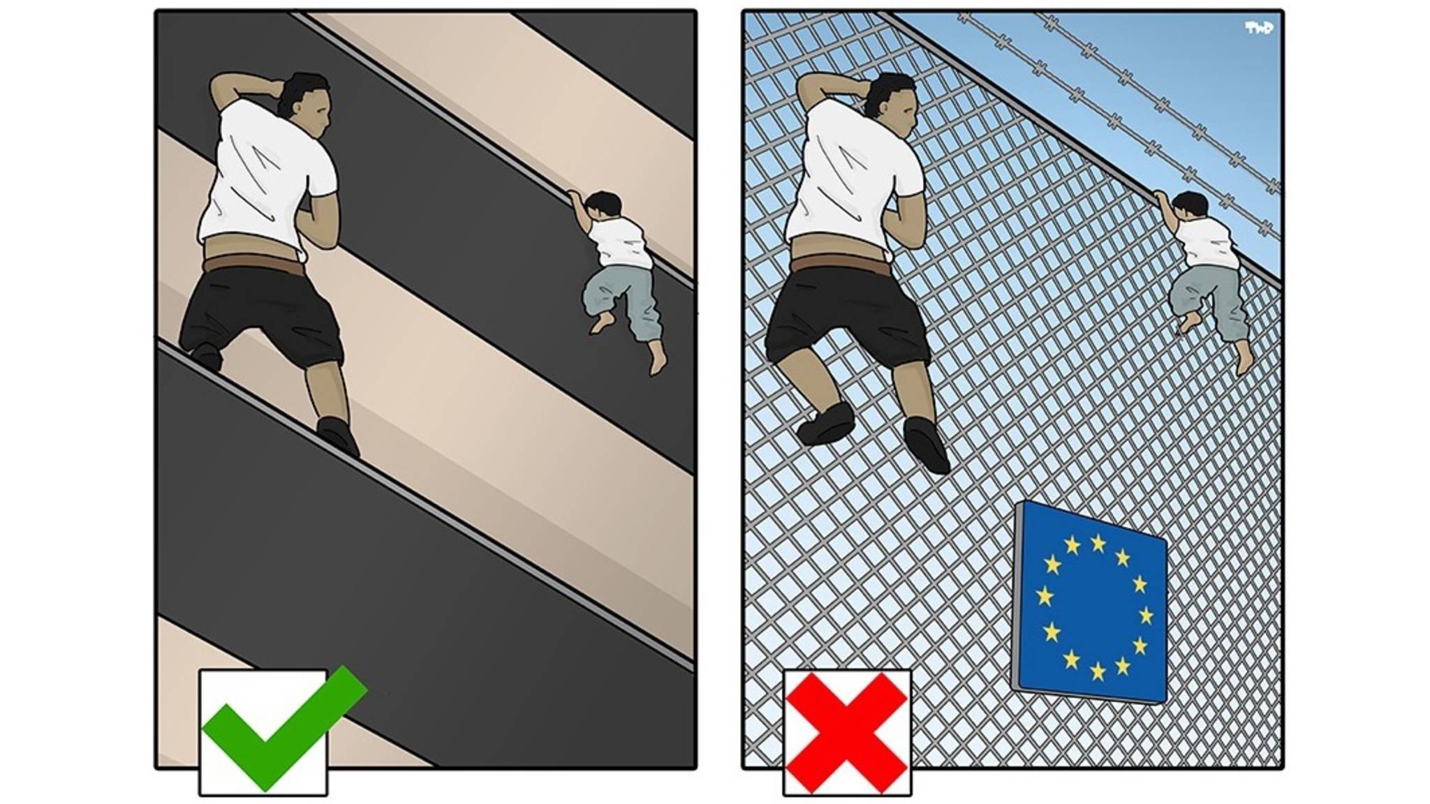 'Good migrant, bad migrant?' Cartoon by Tjeerd Royaards