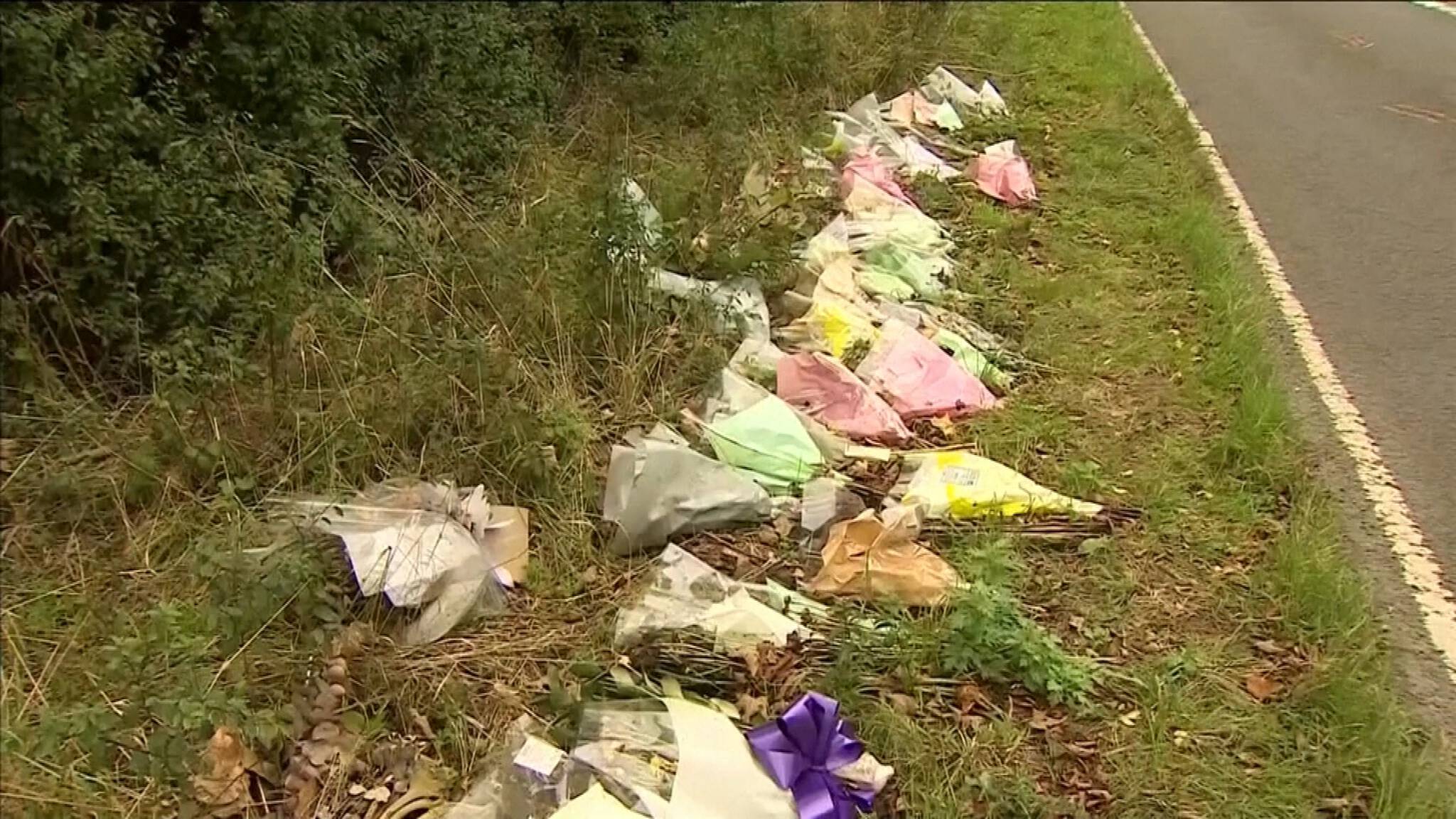 Flowers at the spot in England where a United States 'diplomat 'killed teenager Harry Dunn